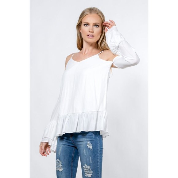 Boutique Tops - Women's Casual Silky Cold Shoulder Long Sleeve Blouse Top Super Cute & Comfy